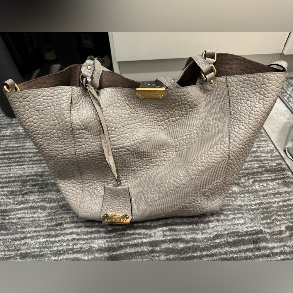 Burberry Grey Embossed Check Leather Canterbury Tote Bag